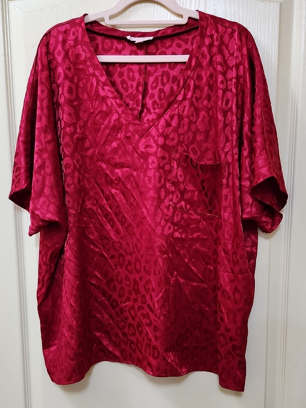 EE:SOME LUXE LEOPARD PRINT V-NECK SHORT SLERVE TUNIC BLOUSE